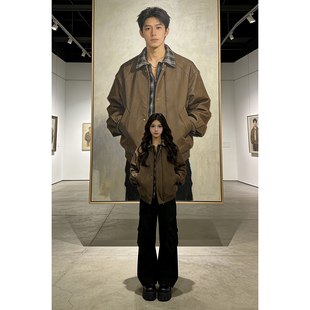 美拉德假两件格子衬衫领夹克男春季高级感痞帅外套廓形飞行棒球服