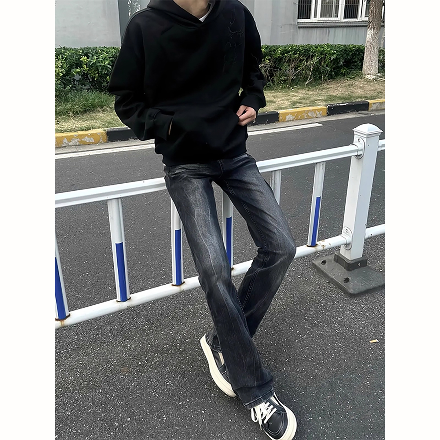 美式高街水洗黑灰517牛仔裤男式