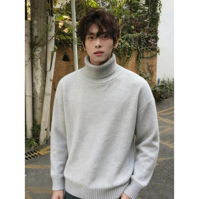 浅灰色加厚高领毛衣男款秋冬