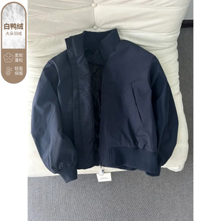 cleanfit藏青色短款羽绒服男冬季高级感飞行棉服廓形正肩立领外套