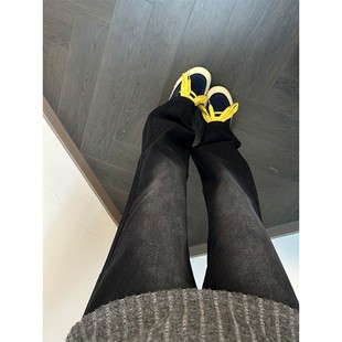 黑色渐变微喇牛仔裤男款春季美式高街vibe裤子修身显瘦直筒阔腿裤