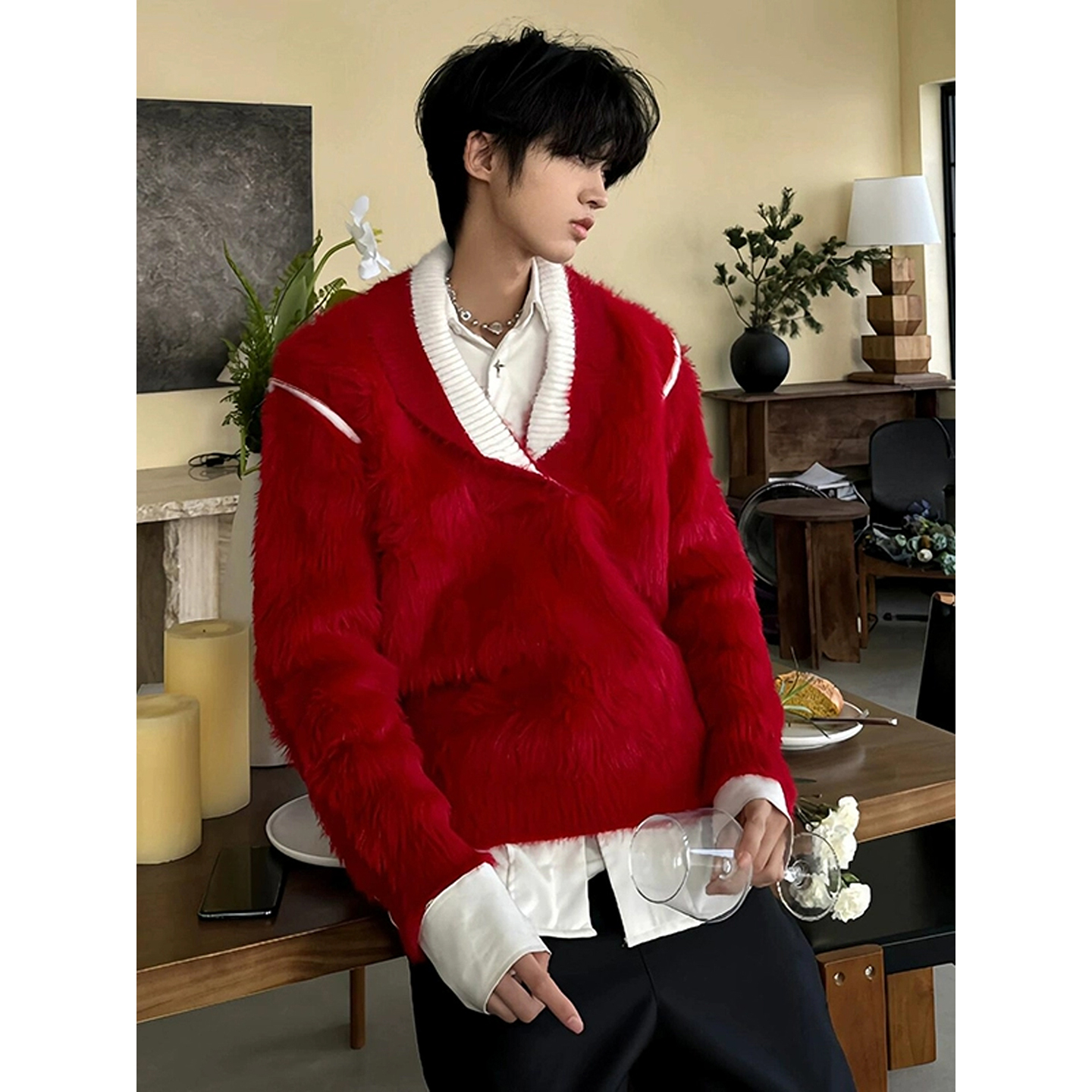 圣诞氛围感穿搭海马毛毛衣男加厚