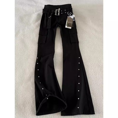 黑色美式高腰微喇牛仔裤男设计感