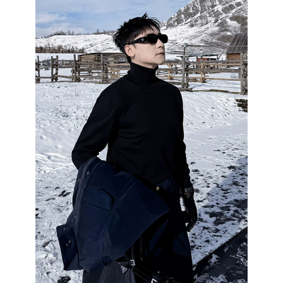 黑色高领毛衣男冬季加绒加厚痞帅