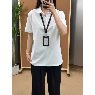 polo衫 休闲情侣半截袖 男夏季 内搭翻领t恤美式 基础款 白色正肩短袖