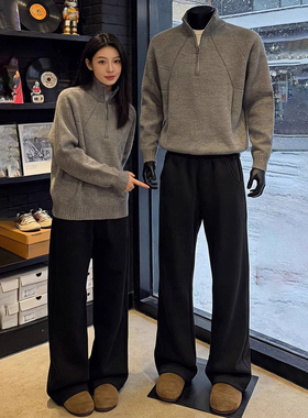 黑色垂感弯刀卫裤男女秋冬美式复古加绒裤子显腿长显瘦运动休闲裤