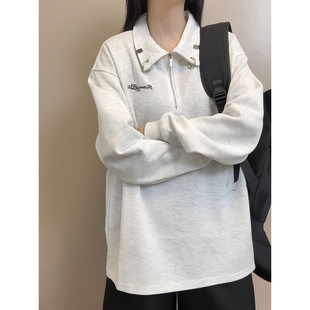 cleanfit白灰色半拉链卫衣男春季重磅长袖t袖潮牌设计感百搭上衣