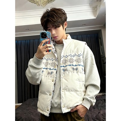 费尔岛双面穿羊羔绒马甲男冬季