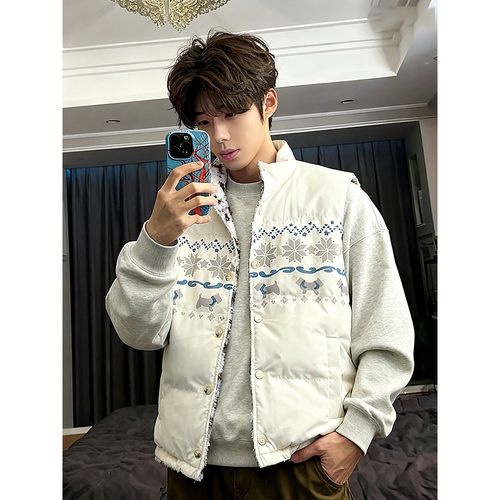 费尔岛双面穿羊羔绒马甲男冬季