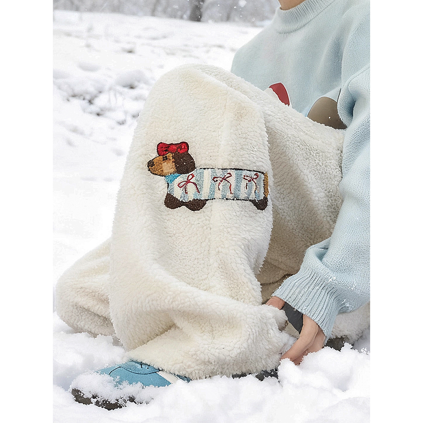 腊肠狗刺绣摇粒绒棉裤男冬季加厚