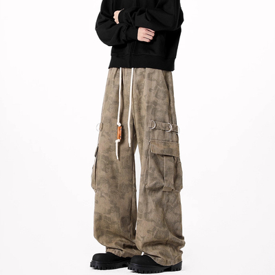 美式高街大口袋牛仔裤男秋季宽松