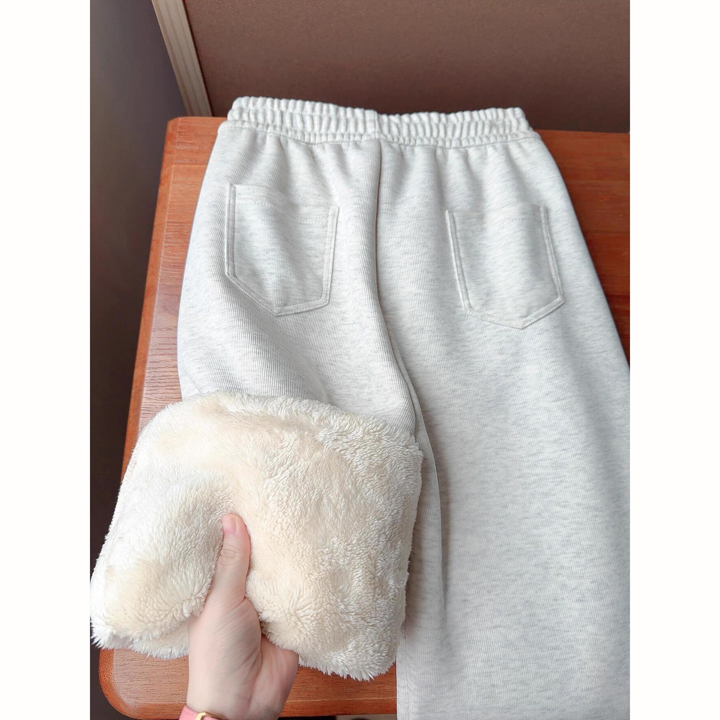 白灰色重磅空气层卫裤男款冬季