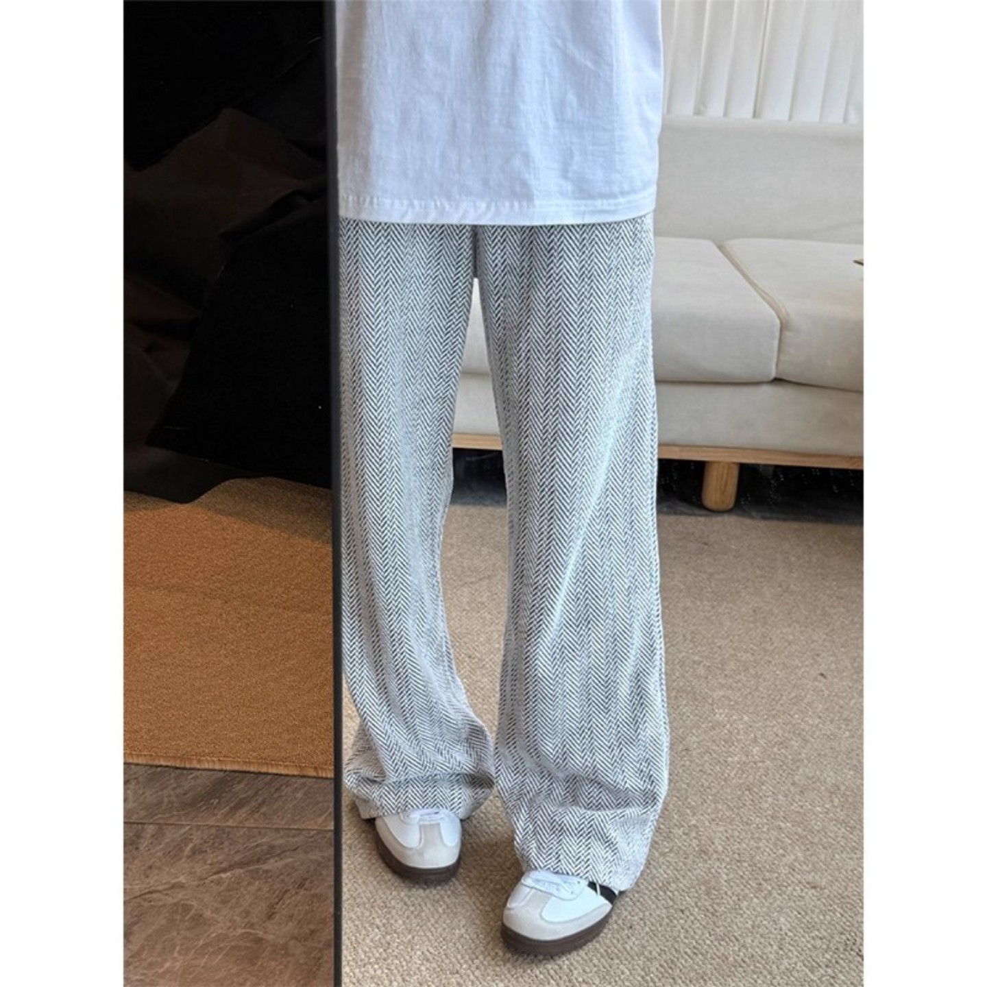 人字纹重磅针织微喇卫裤男秋季