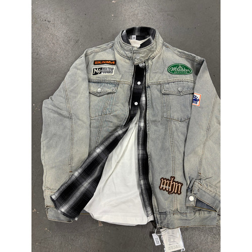 美式复古徽章牛仔衣男秋季夹克