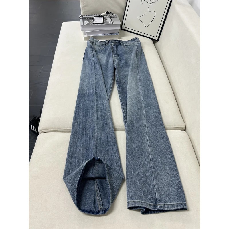 蓝色竹节纹弯刀牛仔裤男秋冬