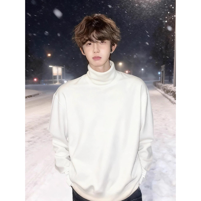白色半高领德绒打底衫男冬季加绒