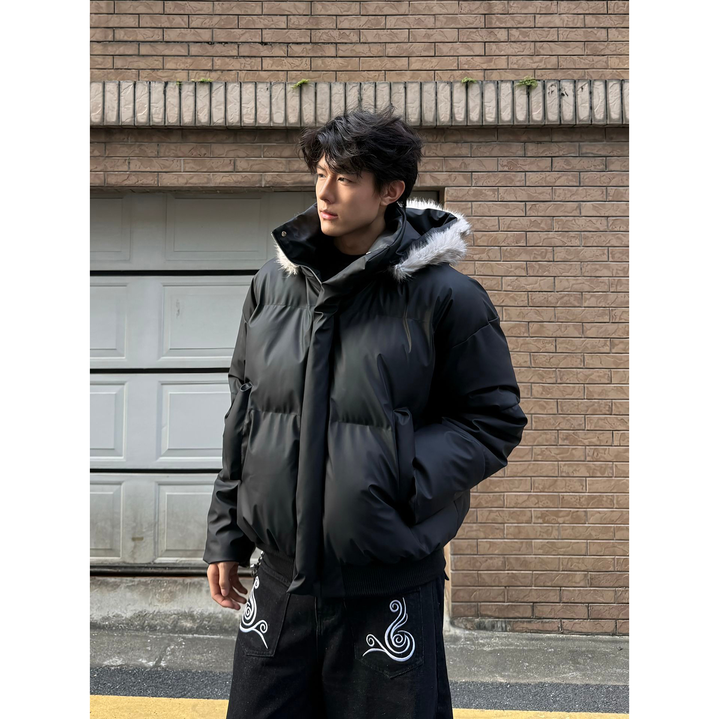 美式短款pu皮羽绒棉服男款冬季