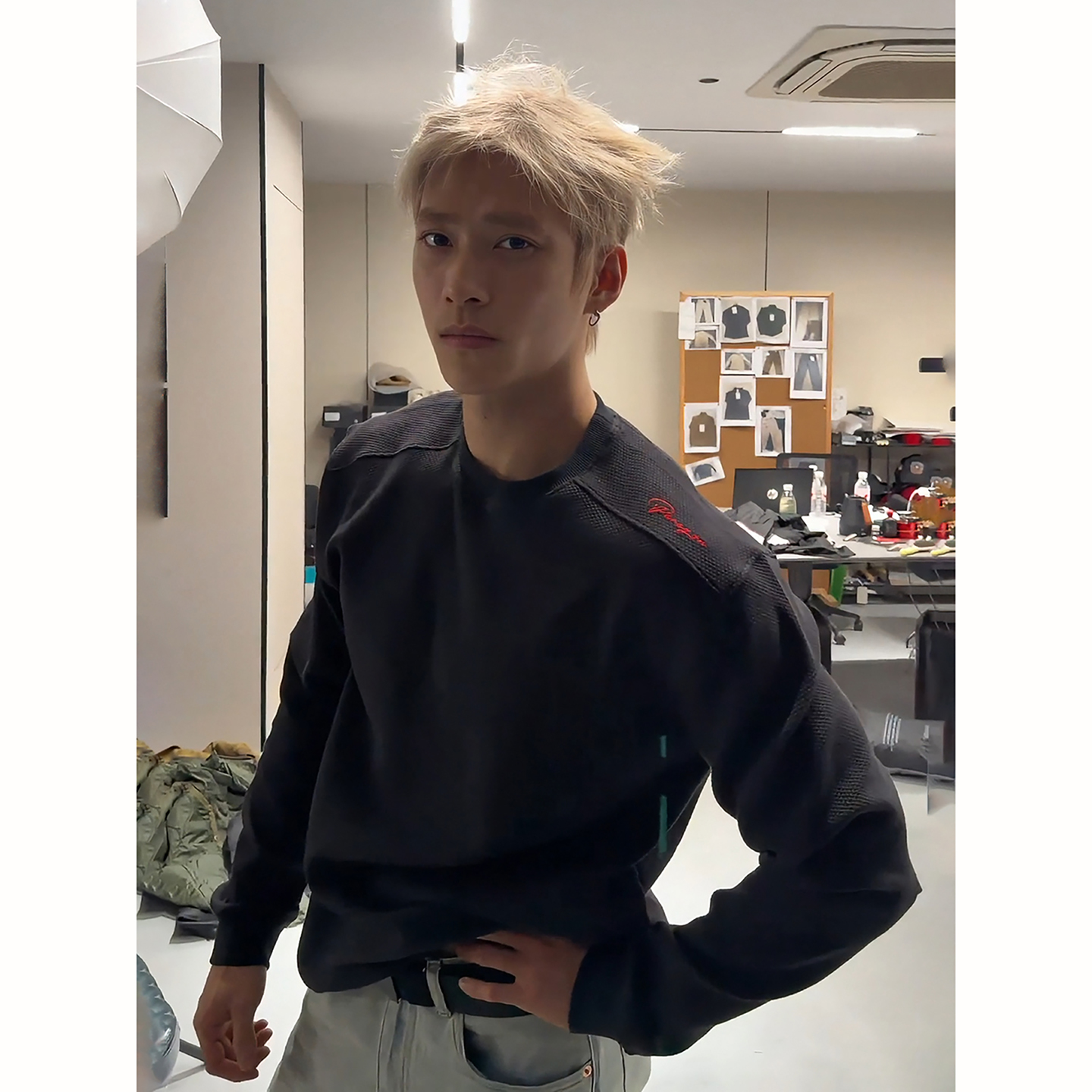 蜂窝红标刺绣长袖t恤男秋冬季