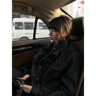 美式复古街头原牛明线立领牛仔夹克男春季潮牌设计感情侣休闲外套