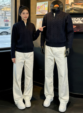 白色cleanfit微喇牛仔裤男款美式高街vibe裤子高腰提档直筒弯刀裤