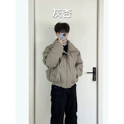 美式立领轻薄羽绒棉服男ootd穿搭