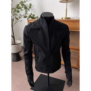 黑色网眼立领原纱防晒衣男boxy版 型透气速干外套正肩行政夹克外套