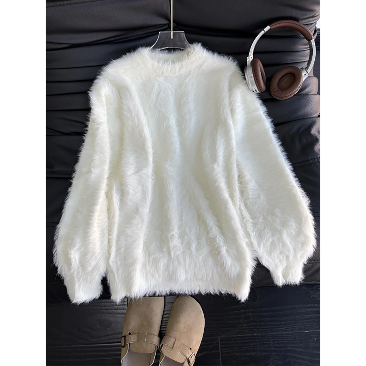 白色马海毛软糯毛衣秋冬仿水貂绒