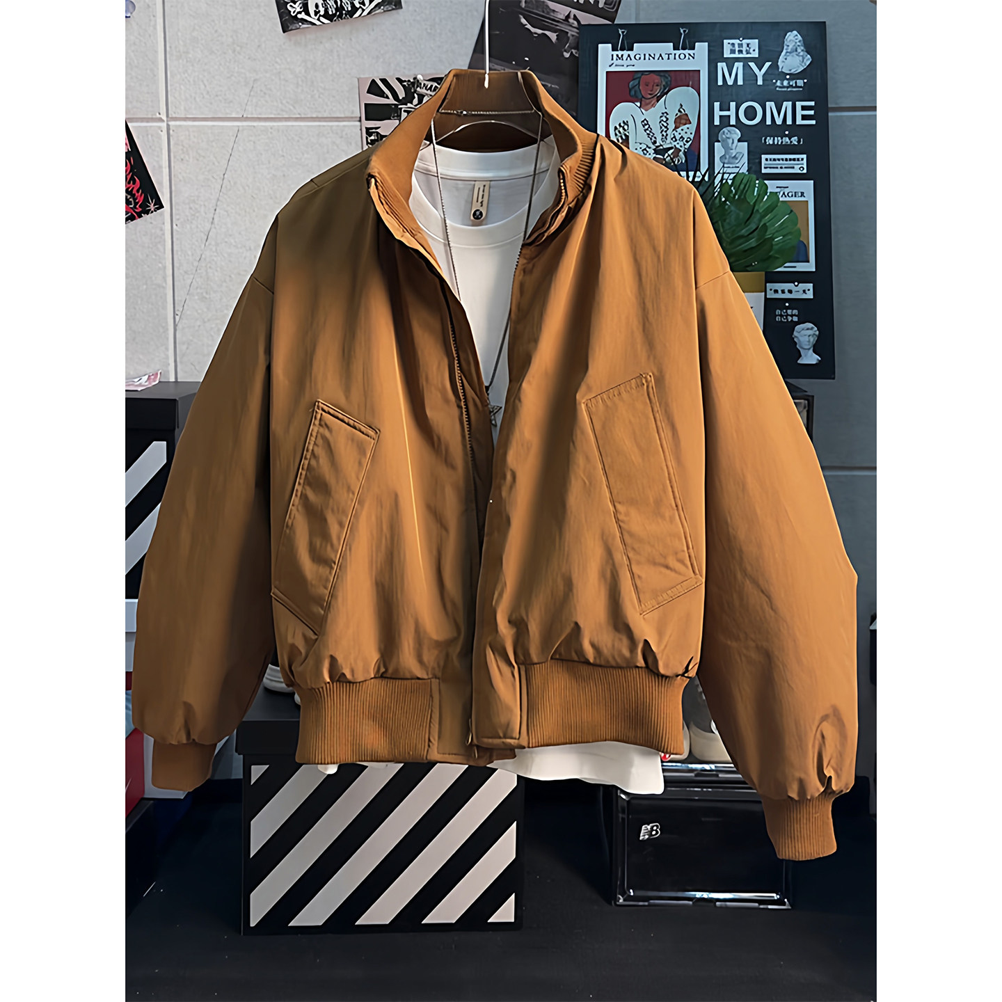 美拉德棕色飞行夹克棉服男冬季美式痞帅短款外套高级感立领棒球服