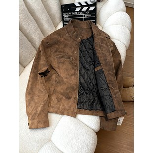 美拉德咖色棉外套男冬季高级感痞帅垫肩机车棉衣短款立领工装棉服