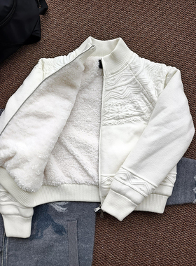 米白色马赛暗纹费尔岛提花针织衫冬季男士高质量加绒毛衣保暖棉衣