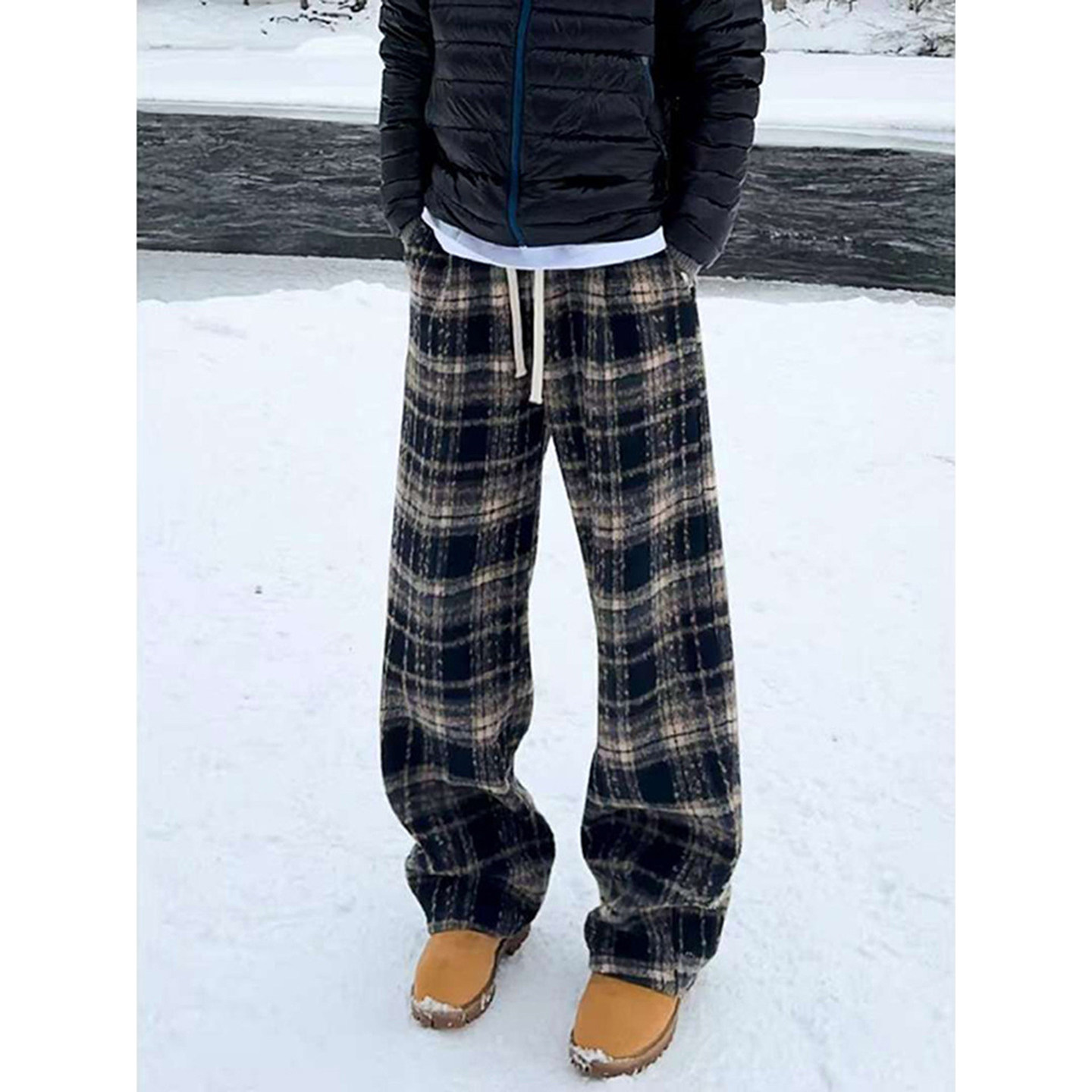 复古美式重磅毛呢格子裤男款冬季加绒灯芯绒裤子慵懒风休闲阔腿裤,男装,休闲裤,淘宝优惠券,粉丝福利购,淘宝优惠卷
