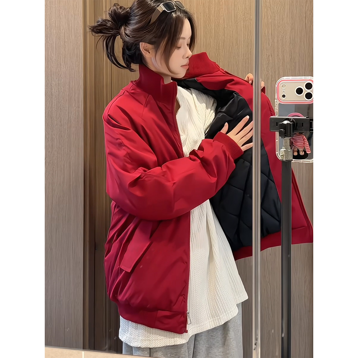 酒红色飞行夹克棉服男冬季美式保暖立领棉衣bomber加厚夹棉棒球服