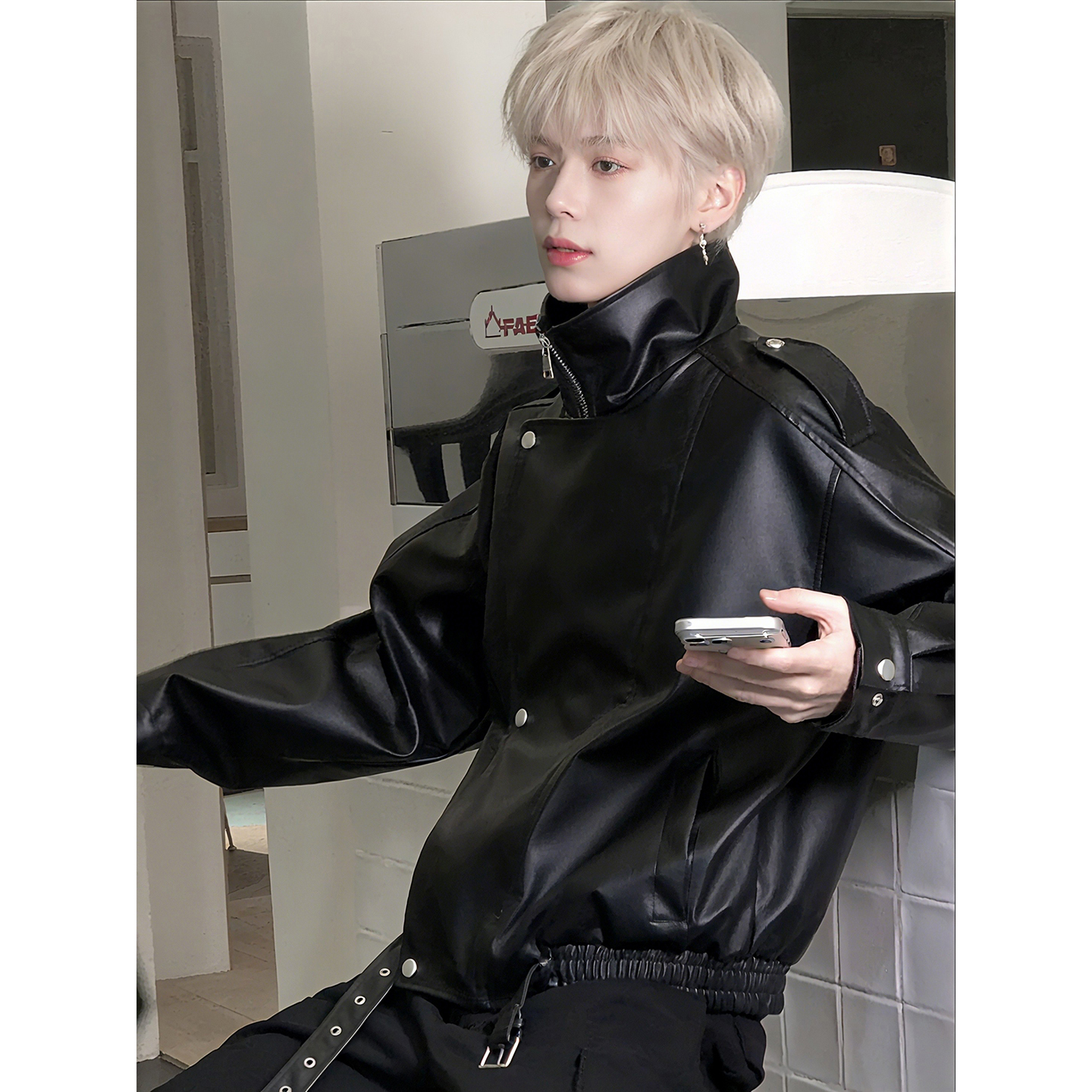 美式短款加绒pu皮衣外套男秋冬解构设计感小众夹克潮牌痞帅机车服