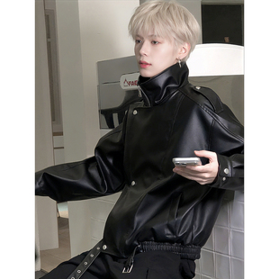美式短款加绒pu皮衣外套男秋冬解构设计感小众夹克潮牌痞帅机车服