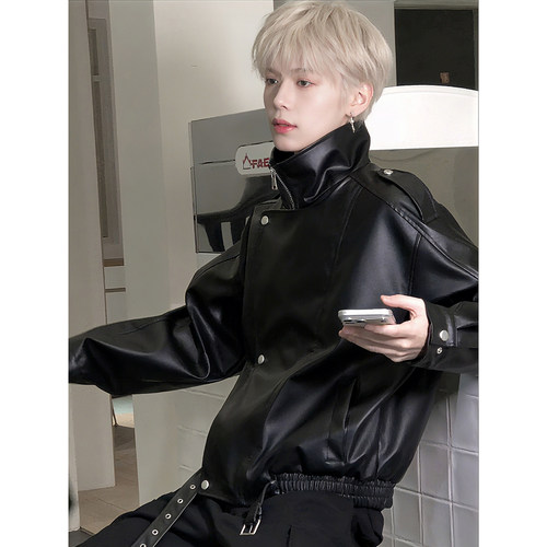 美式短款加绒pu皮衣外套秋冬解构