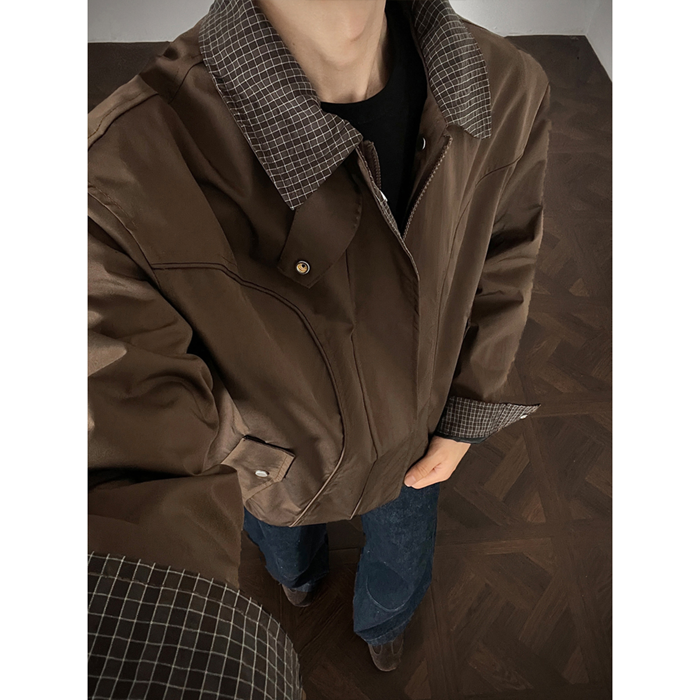 美式拼接飞行员教练夹克秋季翻领