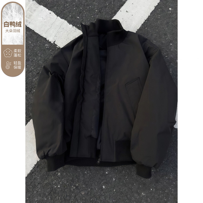 黑色美式bomber短款羽绒服男冬季
