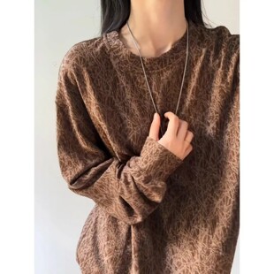 美拉德龟裂纹卫衣男女早秋氛围感穿搭上衣韩系慵懒风chic长袖 t恤