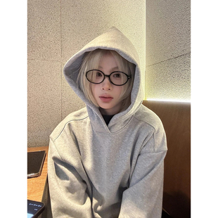 重磅廓形连帽外套 加绒加厚内搭打底衫 美式 短宽boxy卫衣男女秋冬季