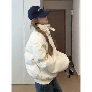 韩版氛围感短款羽绒棉服男女冬季中性风情侣面包服廓形立领棉外套