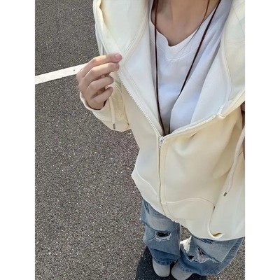 杏色连帽开衫卫衣男款加厚外套