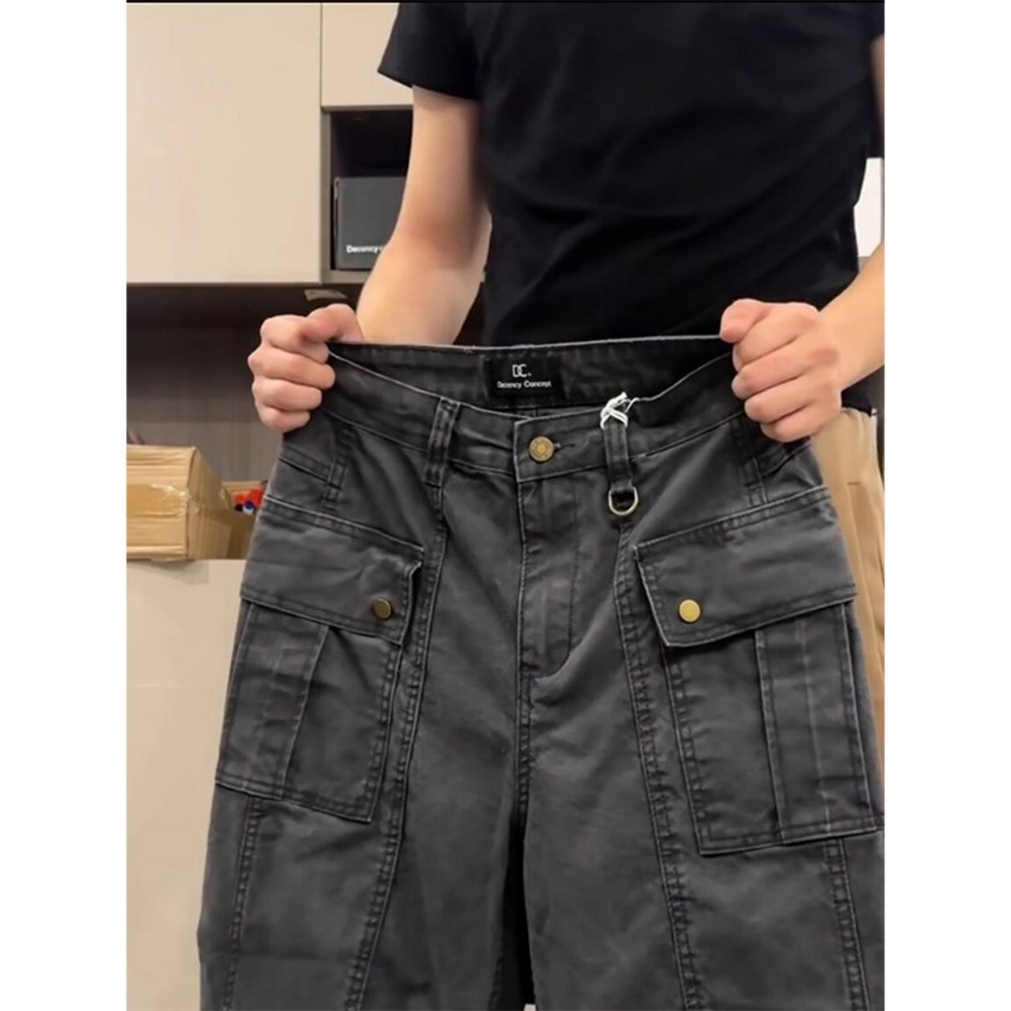 深灰色美式复古vibe裤子男款褶皱