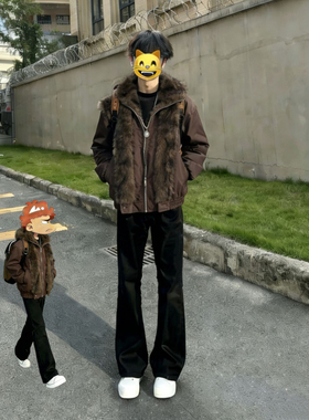 黑色517微喇牛仔裤男款秋冬美式cleanfit加绒裤子高腰直筒弯刀裤