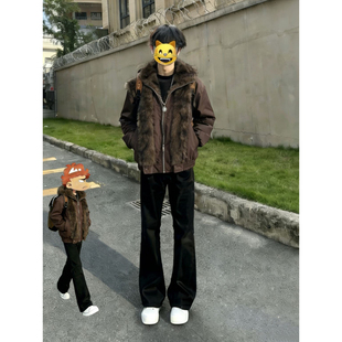 黑色517微喇牛仔裤男款秋冬美式cleanfit加绒裤子高腰直筒弯刀裤