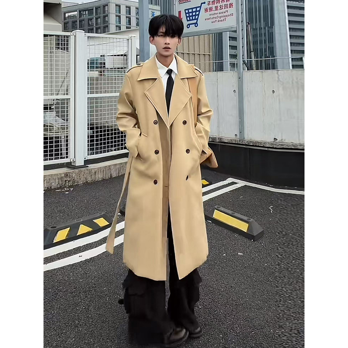 卡其色双排扣中长款风衣男款冬季