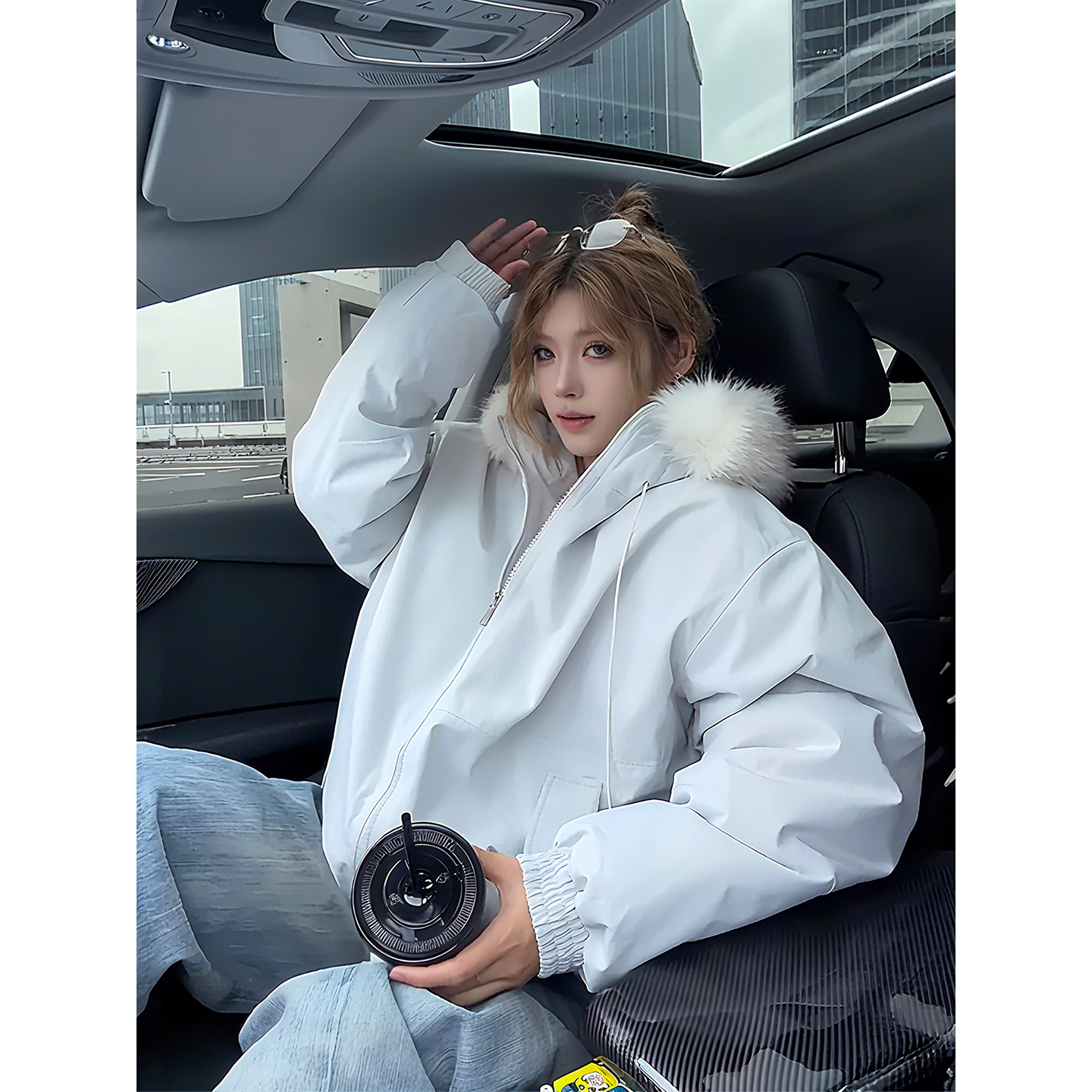 美式毛领连帽羽绒棉服男冬季加厚