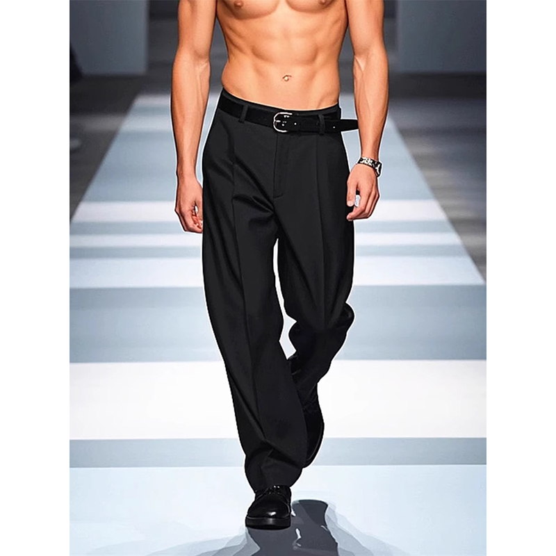 马吉拉走秀黑色休闲微喇西裤男款