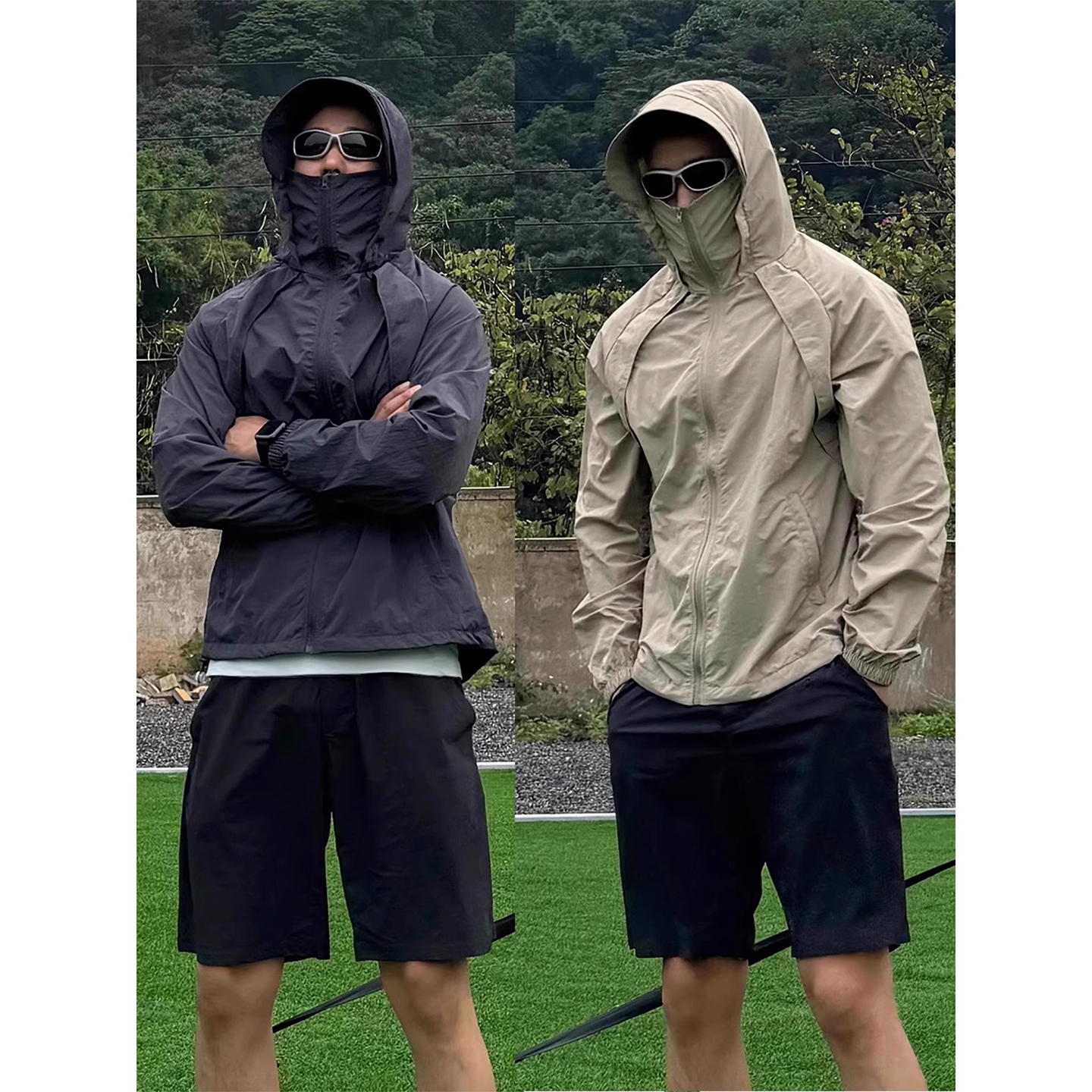 美式解构黑色防晒服男夏季网眼