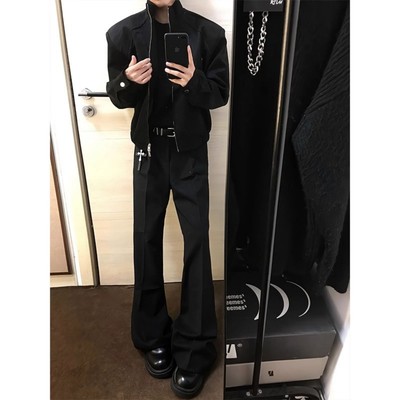 黑色高腰深档西装裤男秋冬厚款