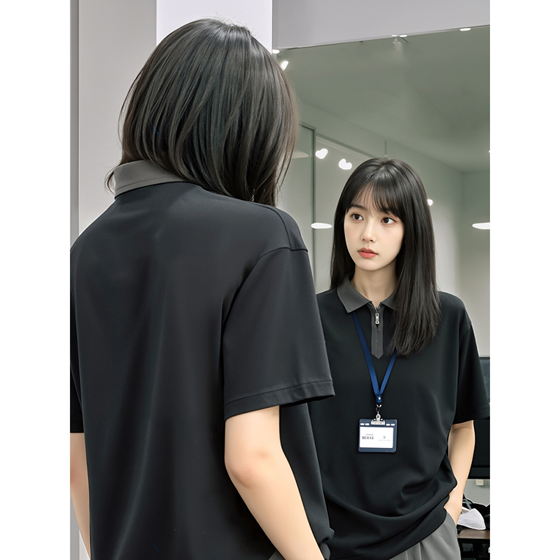 半拉链翻领polo衫短袖男款美式